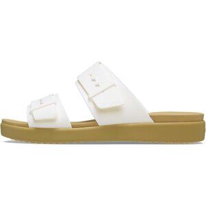 Womens Slide Sandal Chalk/Tan Cushioned Wedge Heel Classic Comfort Slip On Shoes